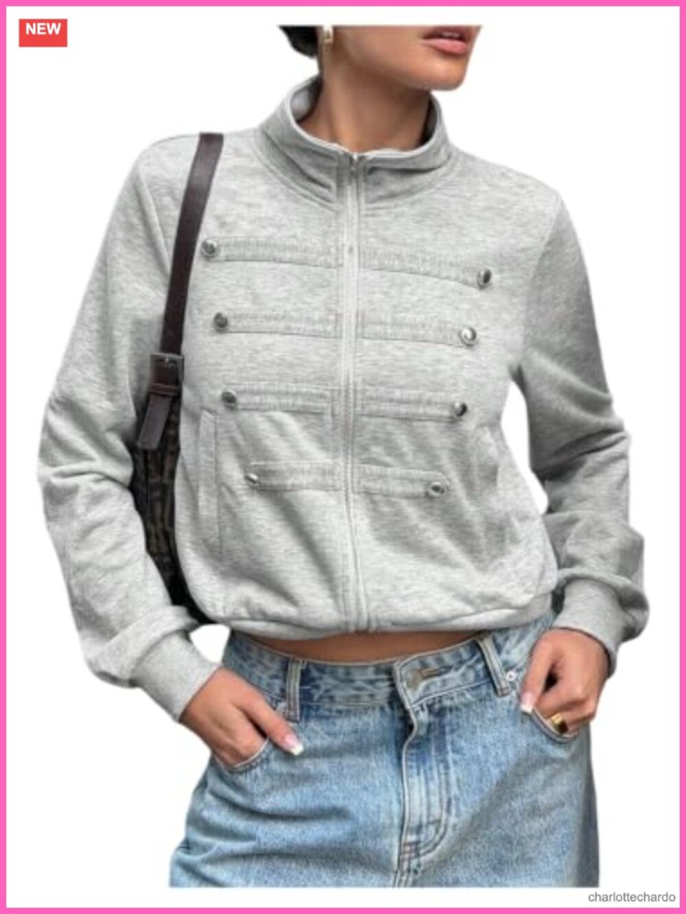 Women's Y2K Zip Up Cropped Military Jacket Hoodie